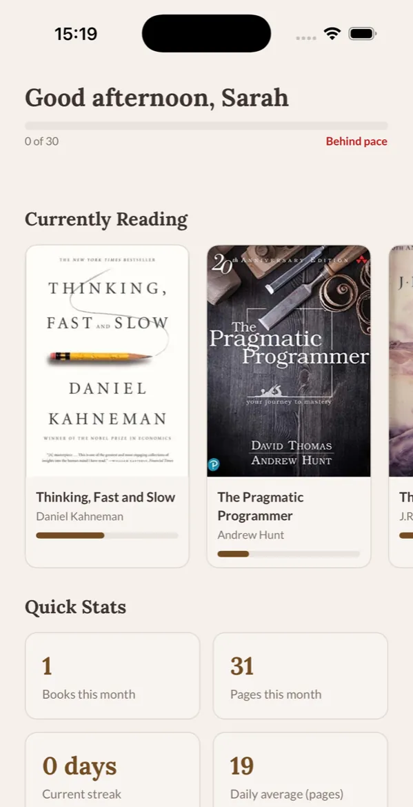 Home screen with current reading