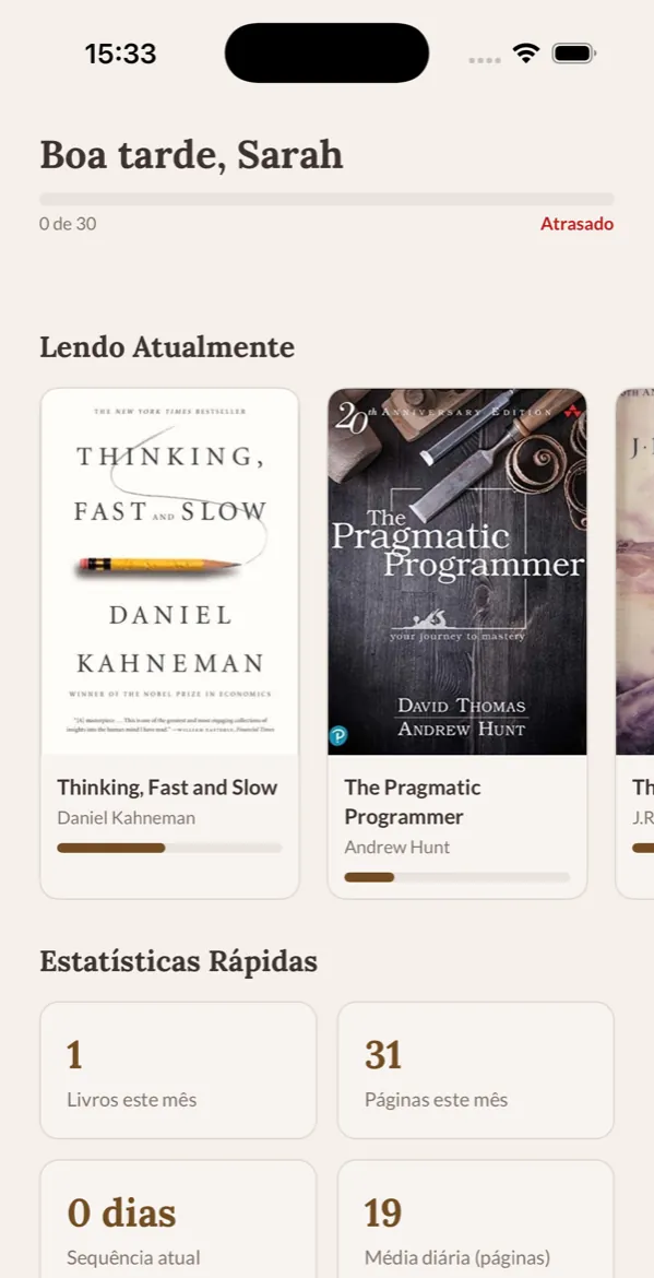 Tela Início com leitura atual